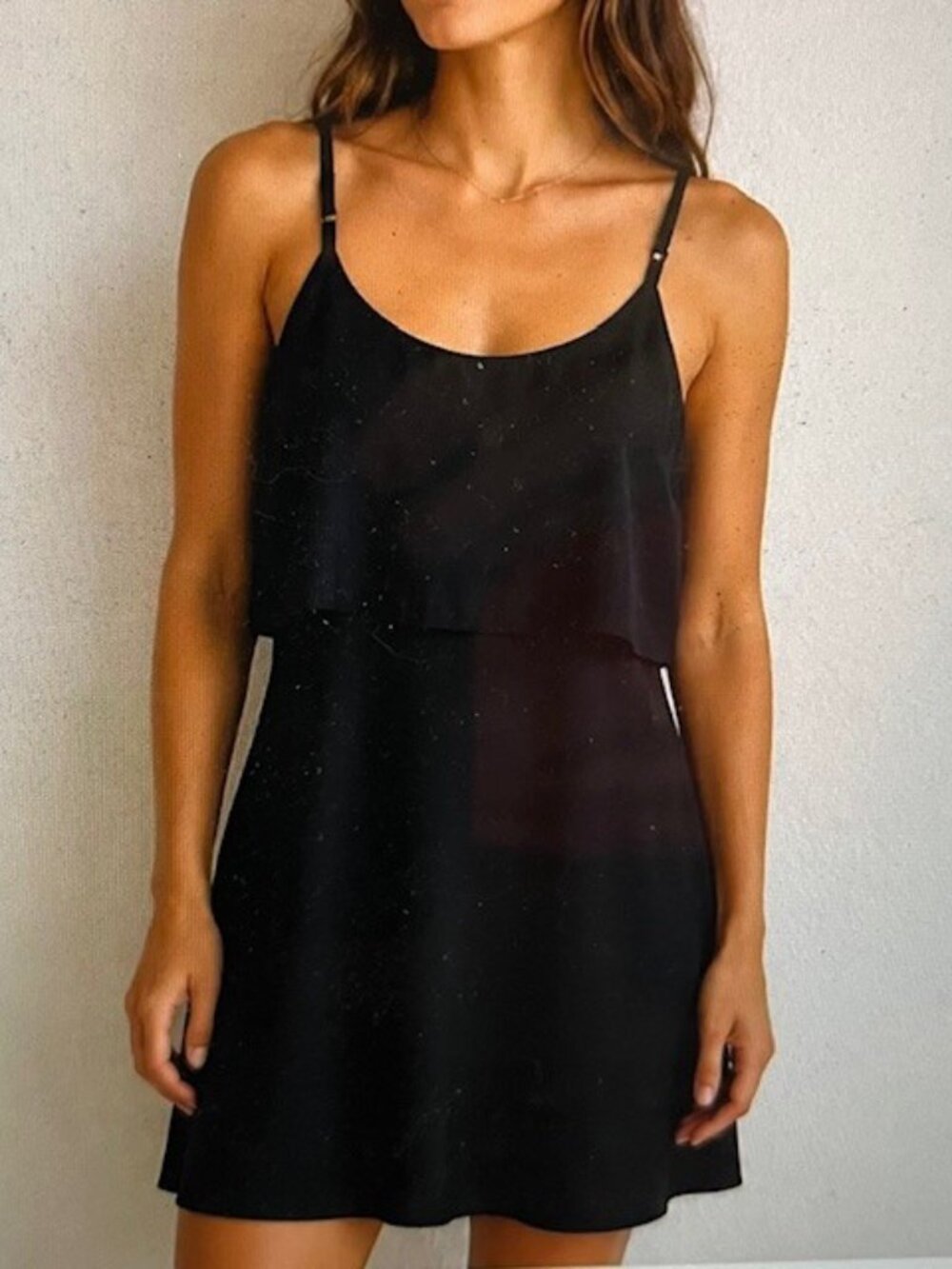 NWOT Abercrombie and Fitch Black layered tiered overlay tank mini dress Size XS